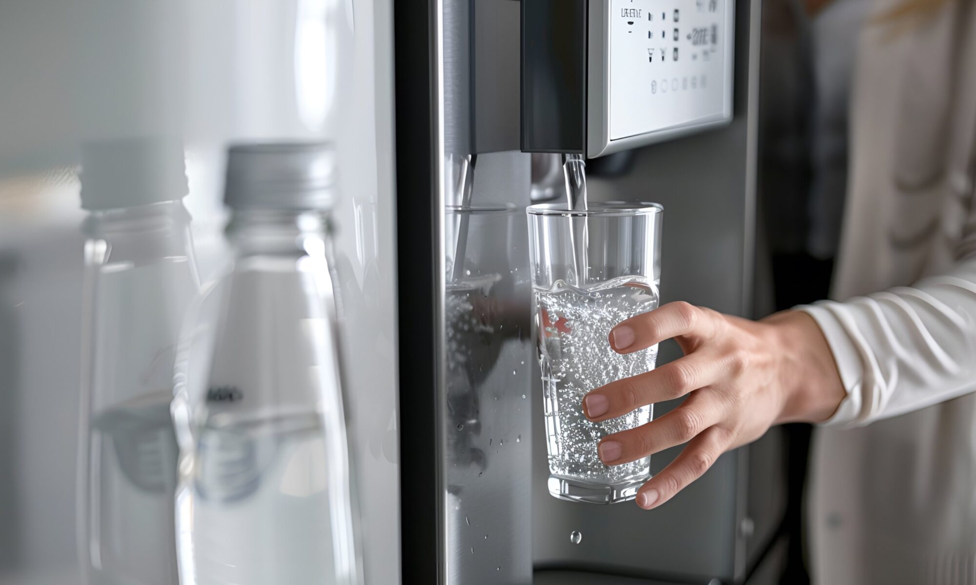 Woman filling water using water dispenser